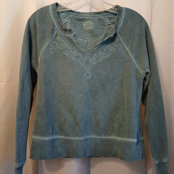 LIFE IS GOOD Embroidered Sweatshirt Blue Embroidered womens XS long sleeve Terry - Picture 2 of 8